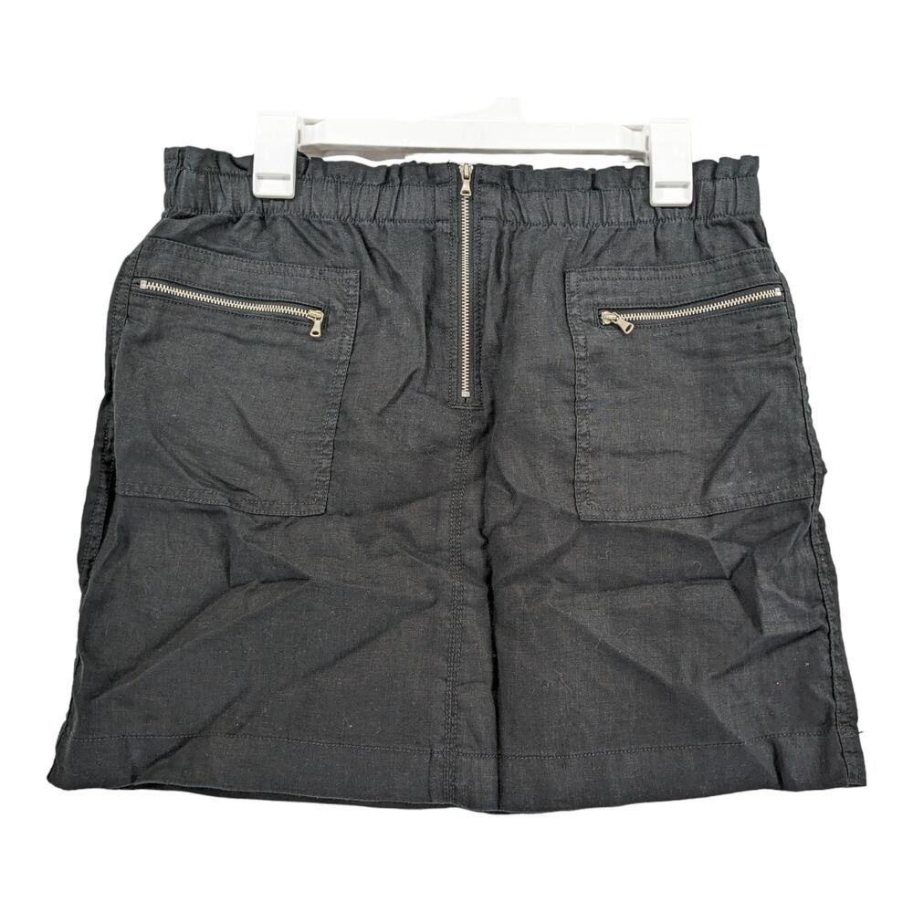 Lou & Gray Linen Micro Mini Skirt S Black Zipper Detail Stretchy Waist Pockets‎